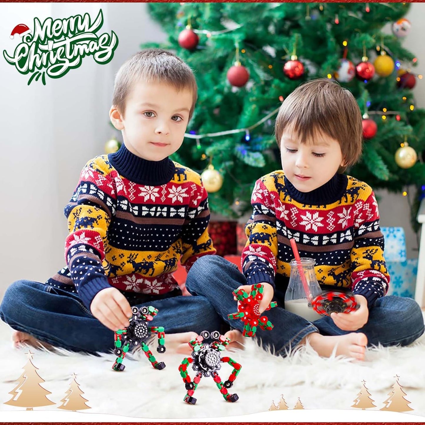 Christmas Fidget Toys Transformable Fidget Spinners for Kids and Adults, Stress Relief Sensory Toys for Boys and Girls Fingertip Gyros for ADHD Autism for Kids Birthday Gifts