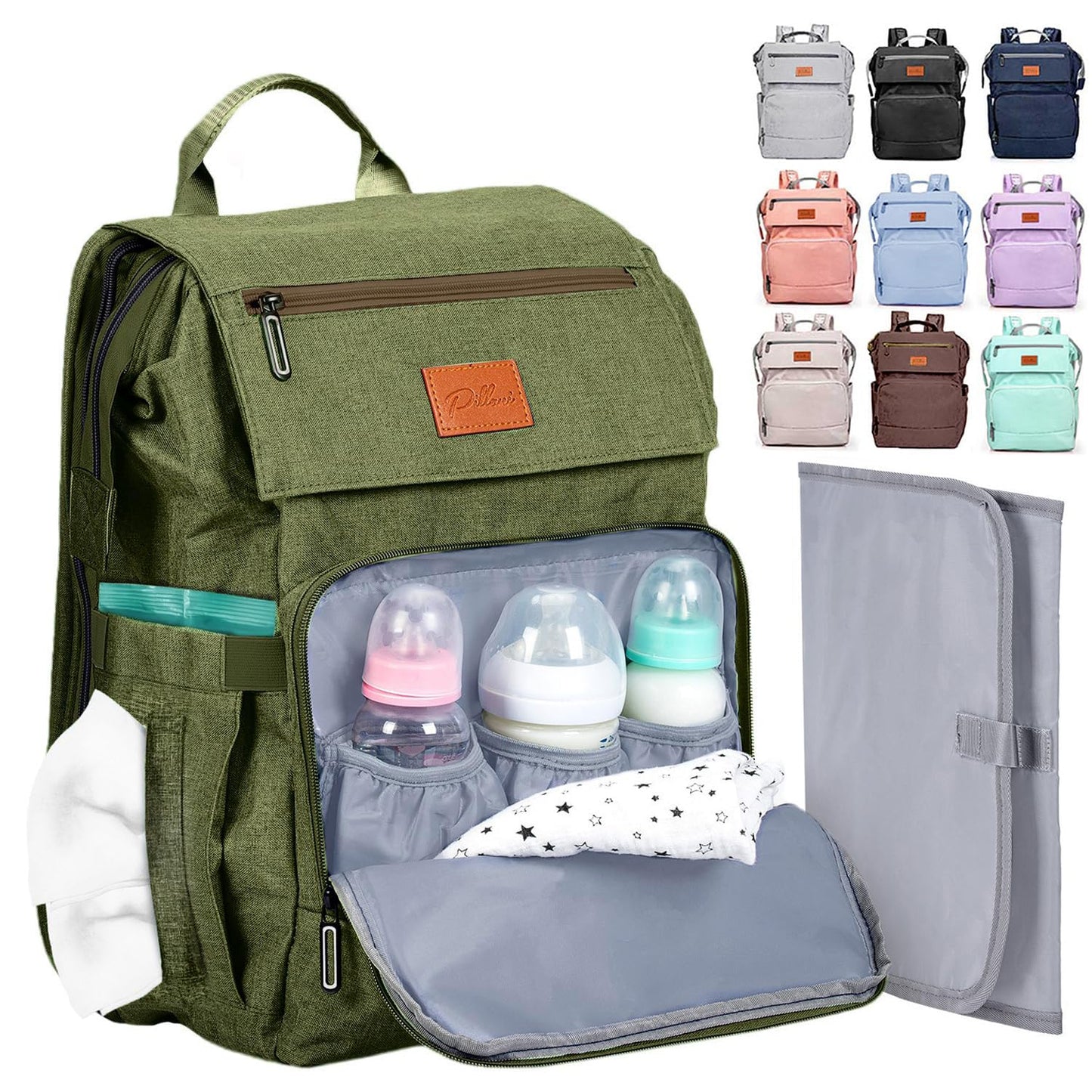 PILLANI Baby Diaper Bag Backpack - Large Bag for Boys & Girls, Waterproof Diaper Backpack - Travel Diaper Bags w/Changing Pad, Baby Registry Search & Shower Gifts - Essentials Must Haves Newborn Stuff