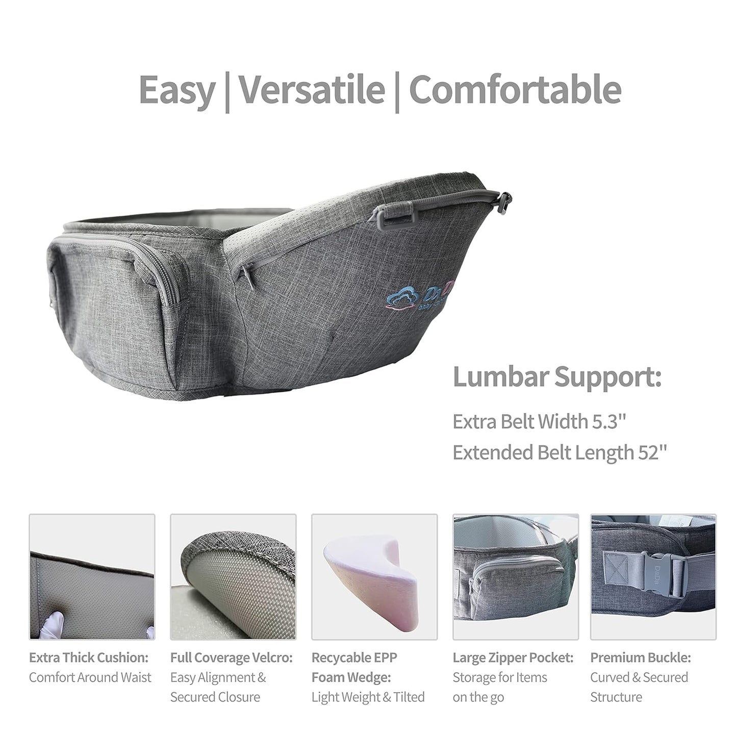 Texas Design Safety Certified Ergonomic DADA Hip Seat Baby Carrier Newborn to Toddler, Lumbar Support Waist Stool, Airflow Mesh for Nursing Hiking Travel Indoor