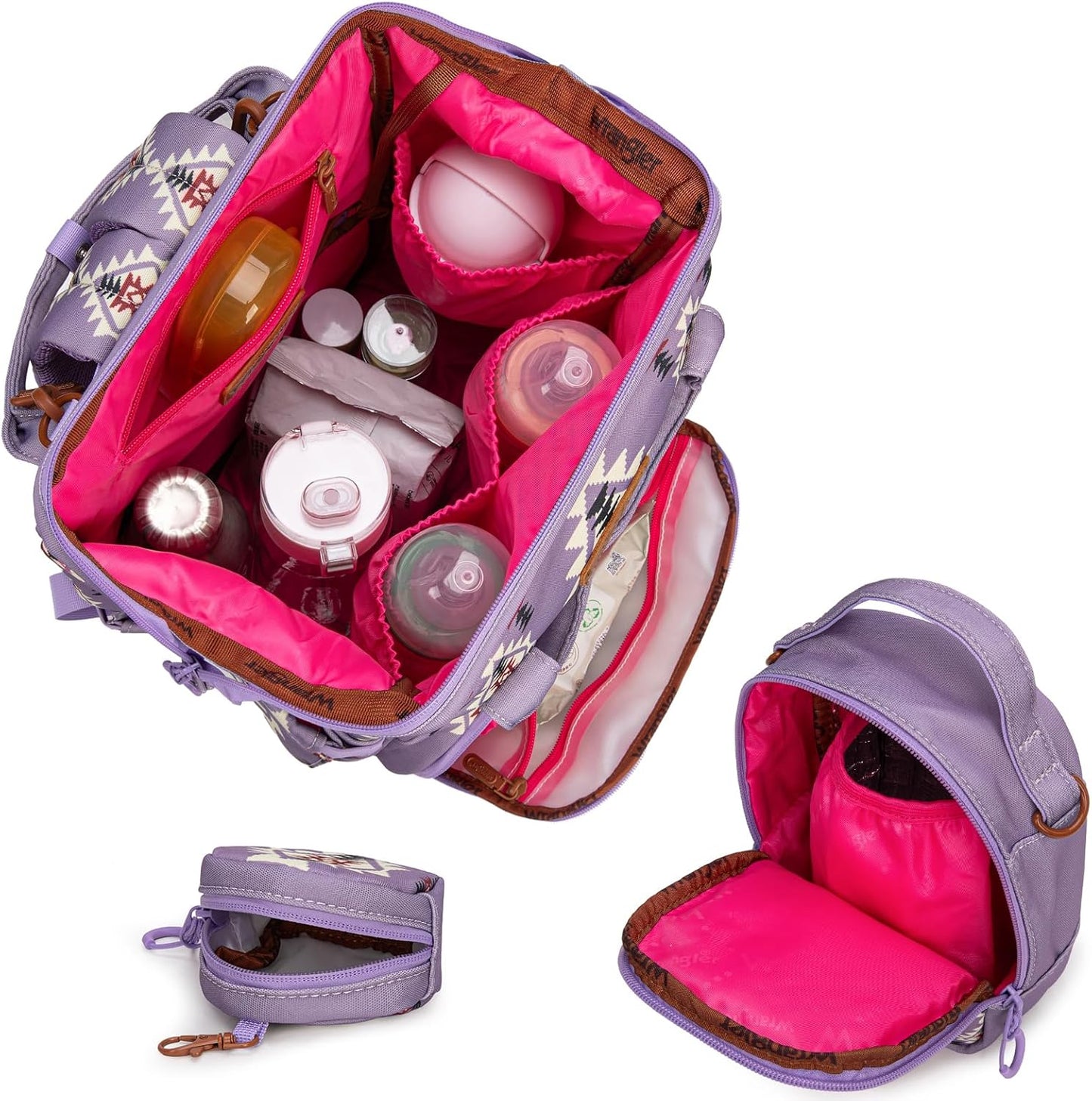 Montana West Wrangler Callie Diaper Bag Backpack with Pacifier Case, Crossbody Bottle Bag and Stroller Straps Western Pattern Multifunction Baby Travel Bag Set WG2215-9110LV