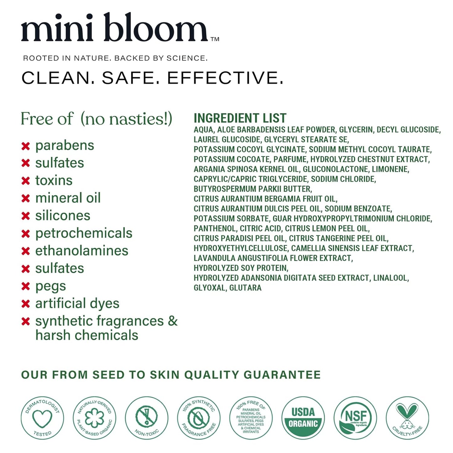 Mini Bloom Fresh N’ Clean 2-in-1 Hair + Body Wash | Shampoo Sulfate-Free | Baby & Kid Safe | Gently Cleanses Head to Toe w/Aloe leaf, Chamomile extract, Lavender & Botanicals 16.6 oz