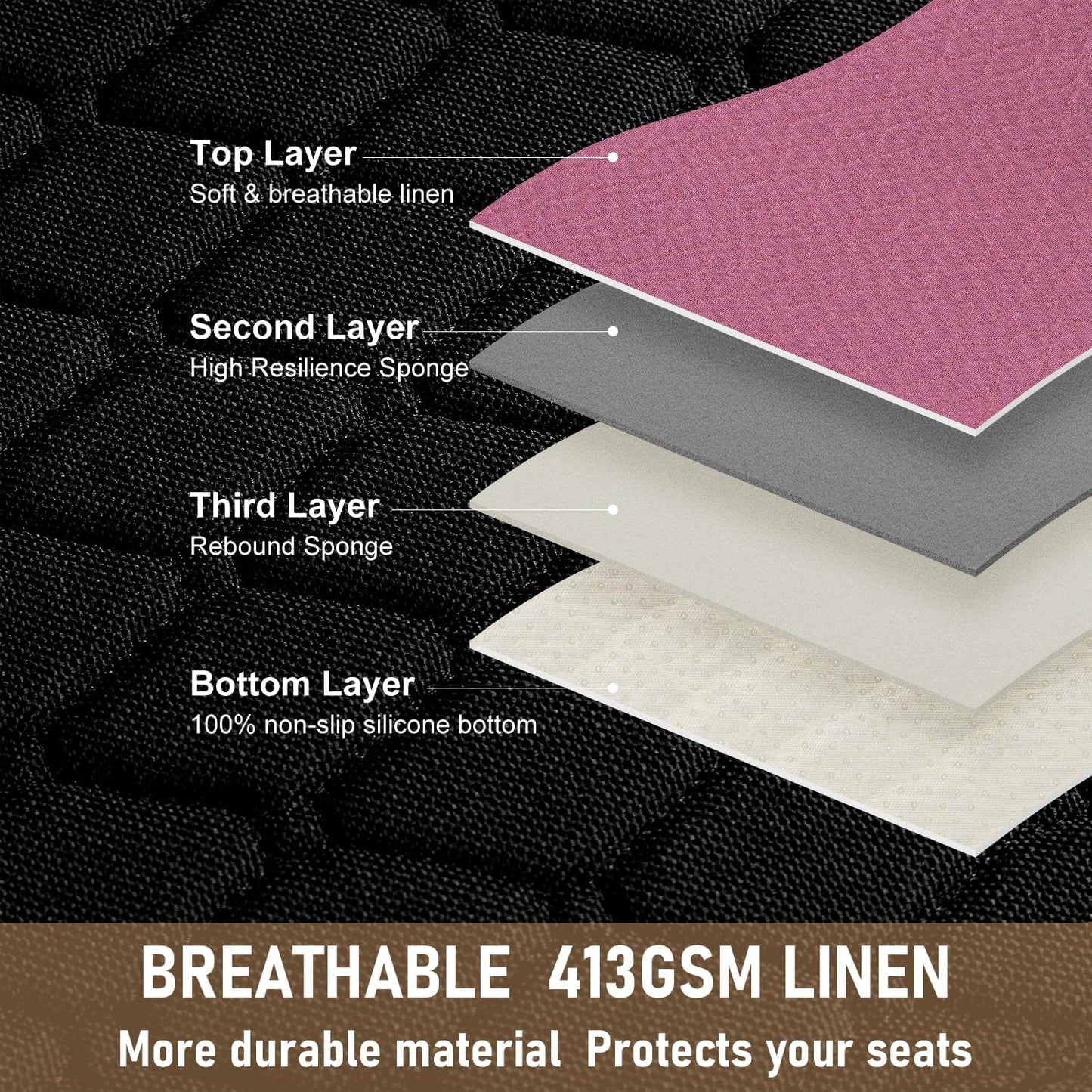 3 PCS Linen Car Seat Covers with Storage Pocket, Back Seat Covers Protectors with Non-Slip, Breathable Bench Seat Covers Universal Fit for SUVs, Cars, Trucks (Pink)