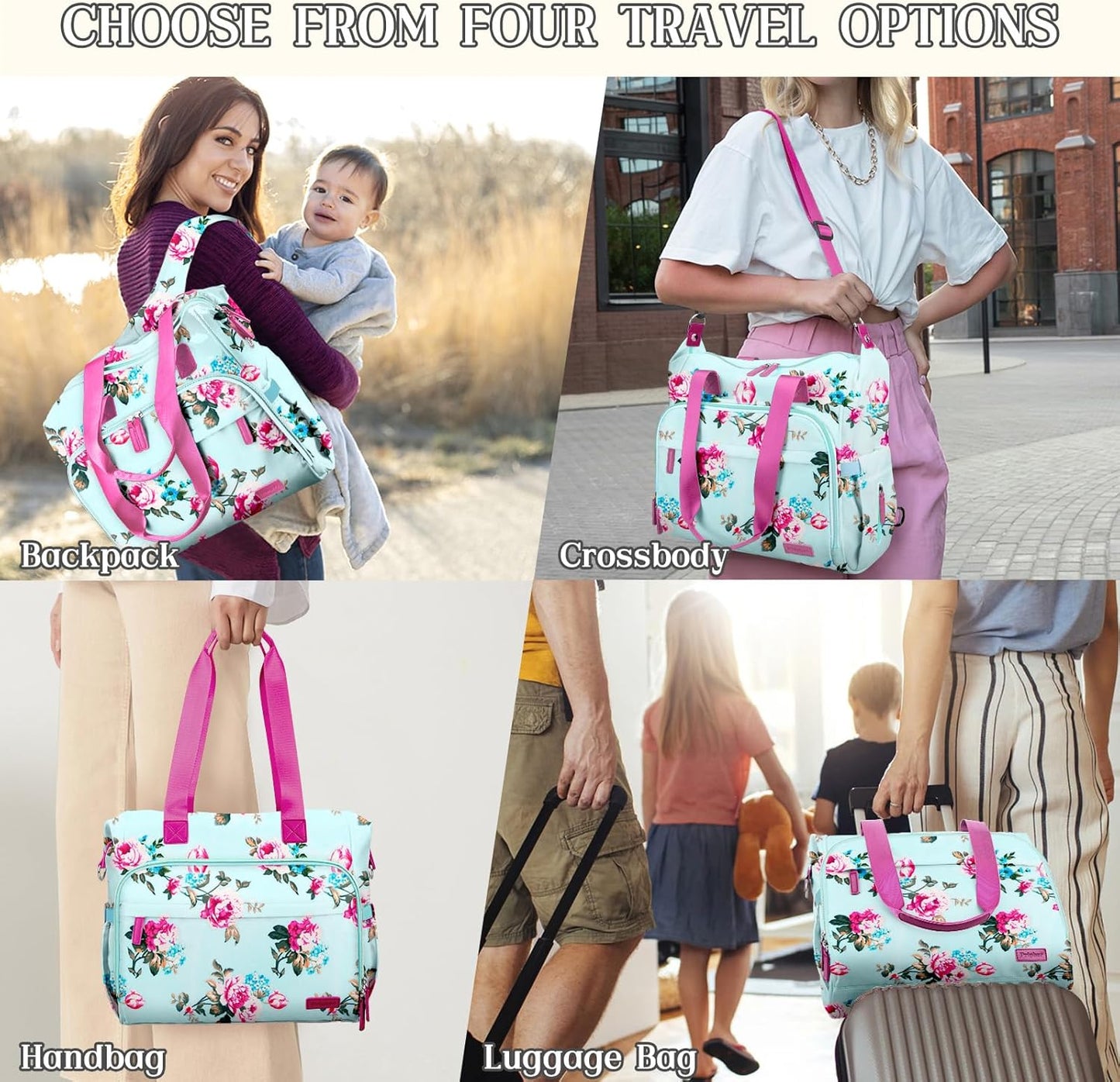 Diaper Bag Backpack, Mommy Travel Diaper Bag Tote with Shoulder Strap, Hospital Bag, Weekender Baby Bag for Mom