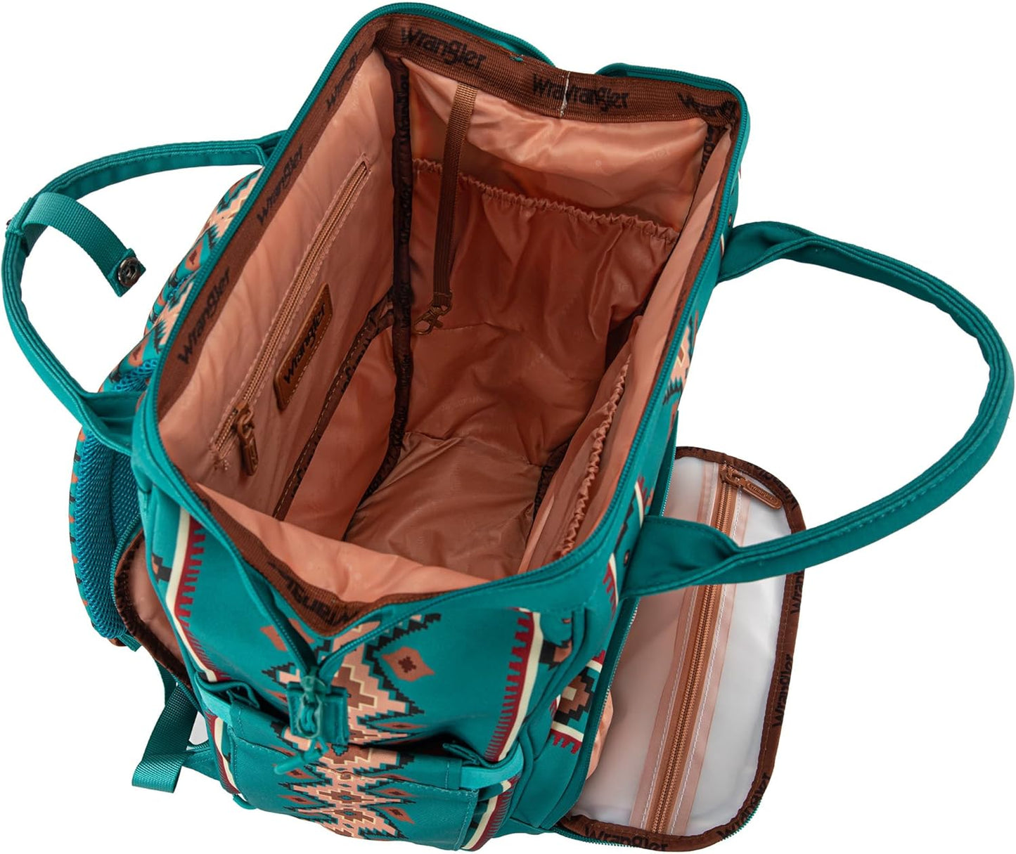 Wrangler Aztec Backpack Organized Daypack Travel Baby Bag with Stroller Strap and Side Bottle Pockets WG2204-9110GN