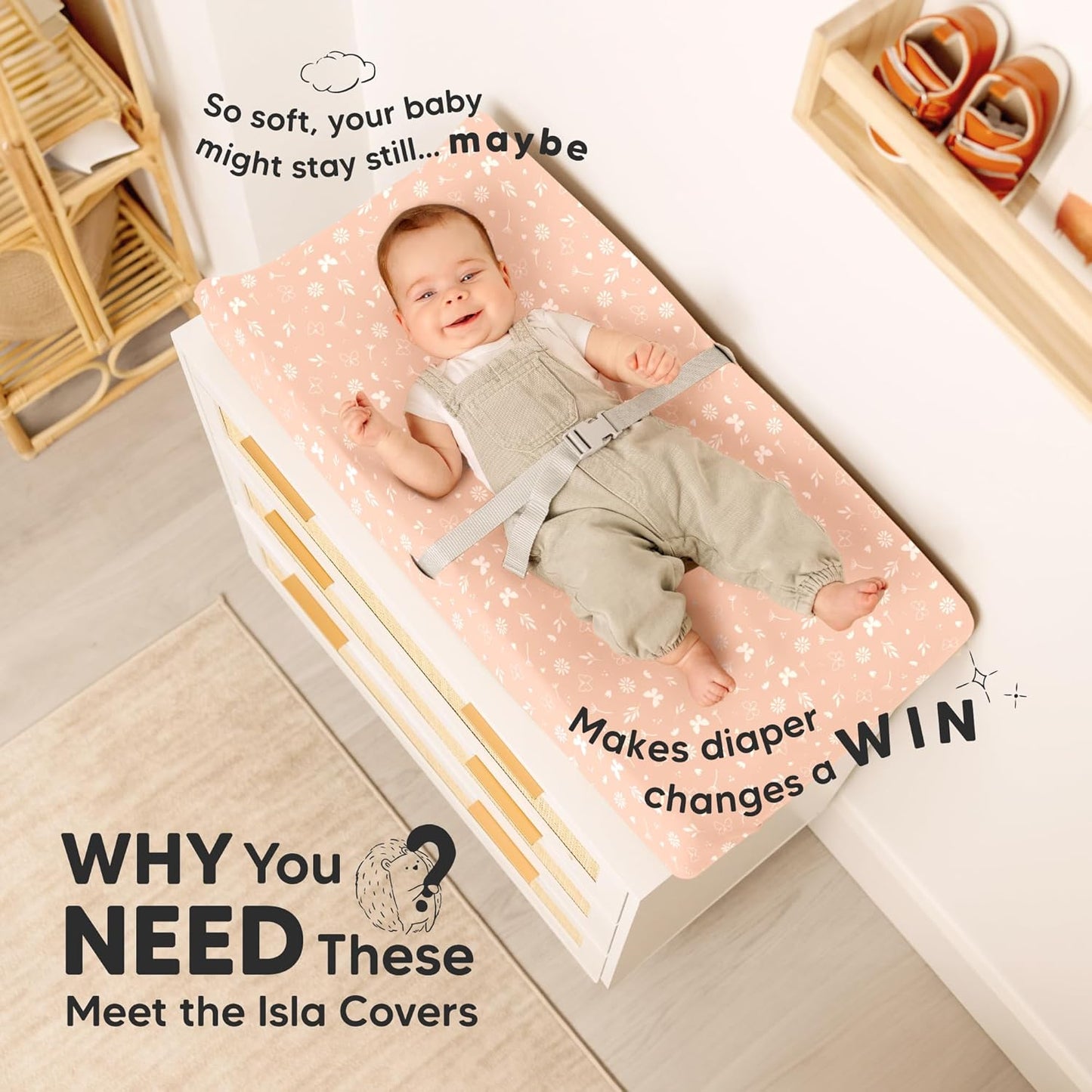 2-Pack Baby Changing Pad Cover for Girl, Boy - 32x16 Soft Viscose Derived from Bamboo Baby Diaper Changing Table Pad Cover Sheets, Neutral, Snug Fit Nursery Diaper Change Sheets (Butterflies)