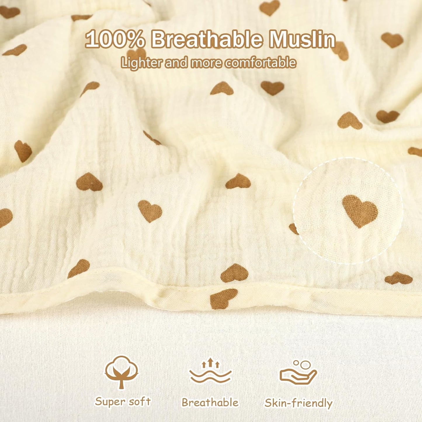 Hooyax 2-in-1 Baby Car Seat Cover & Nursing Cover, 100% Muslin Cotton, Breathable Car Seat Canopy and Privacy Breastfeeding Cover, Tiny Heart