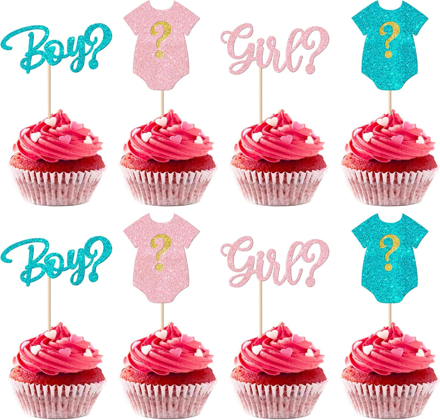 Rsstarxi 24 Pack Gender Reveal Cupcake Toppers Glitter Boy or Girl Cupcake Toppers Pink or Blue Baby Shower Cupcake Picks Decors for Gender Reveal Baby Shower Party Cake Decorations
