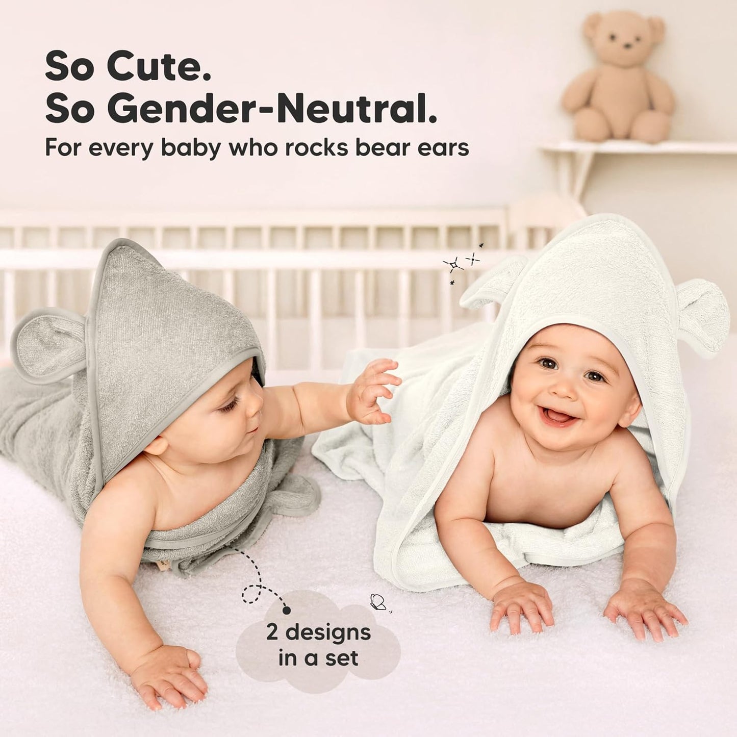 KeaBabies 2-Pack Hooded Baby Towels for Newborn - 30x30 Soft & Absorbent Viscose from Bamboo Baby Bath Towels with Hood for Infant, Toddler,Kids,Boys Girls,Newborn Bath Essentials (Graphite, Petite)