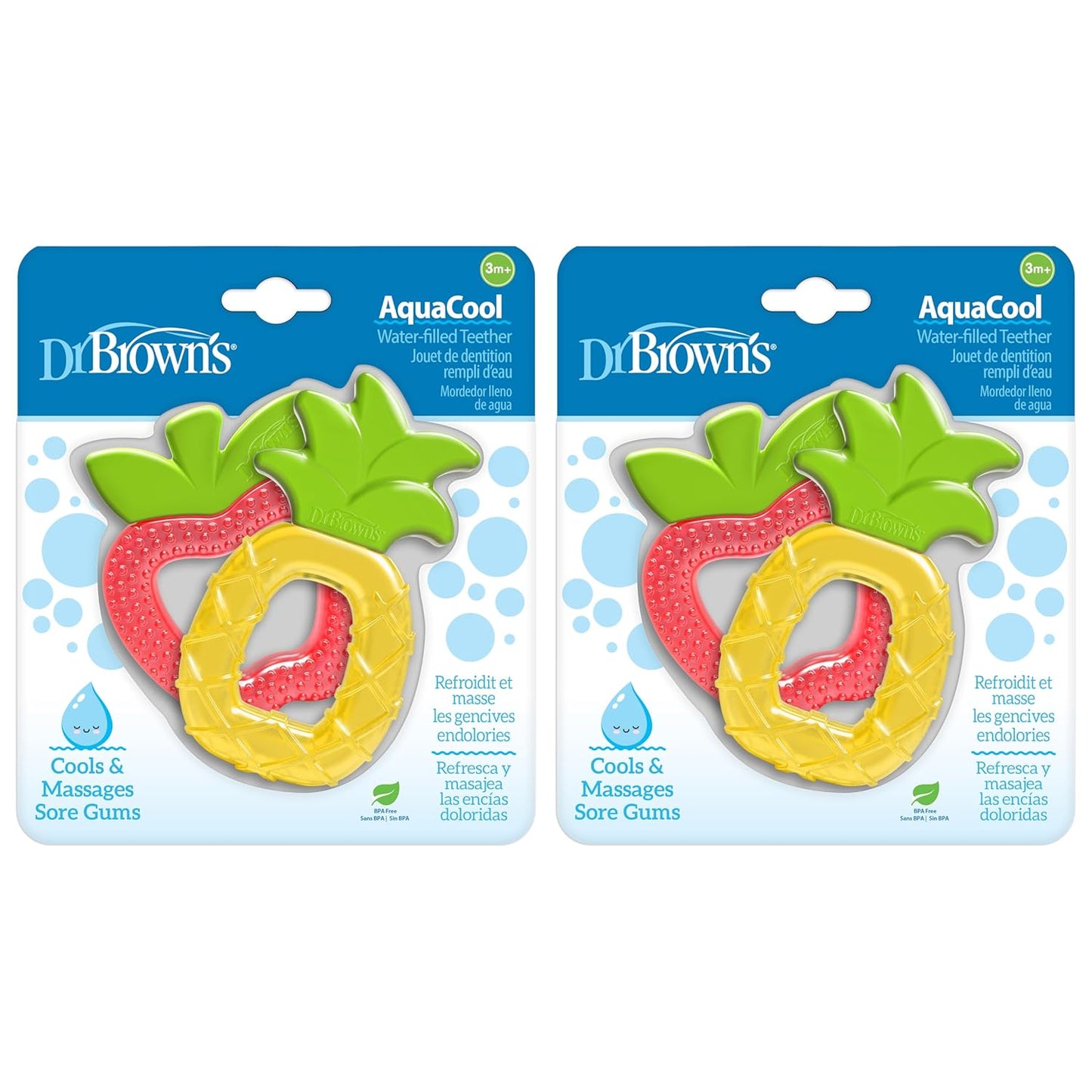 Dr. Brown's AquaCool Water-Filled Baby Teether, Cools & Massages Sore Gums, BPA Free, Pineapple and Apple, 4 Pack, 3m+