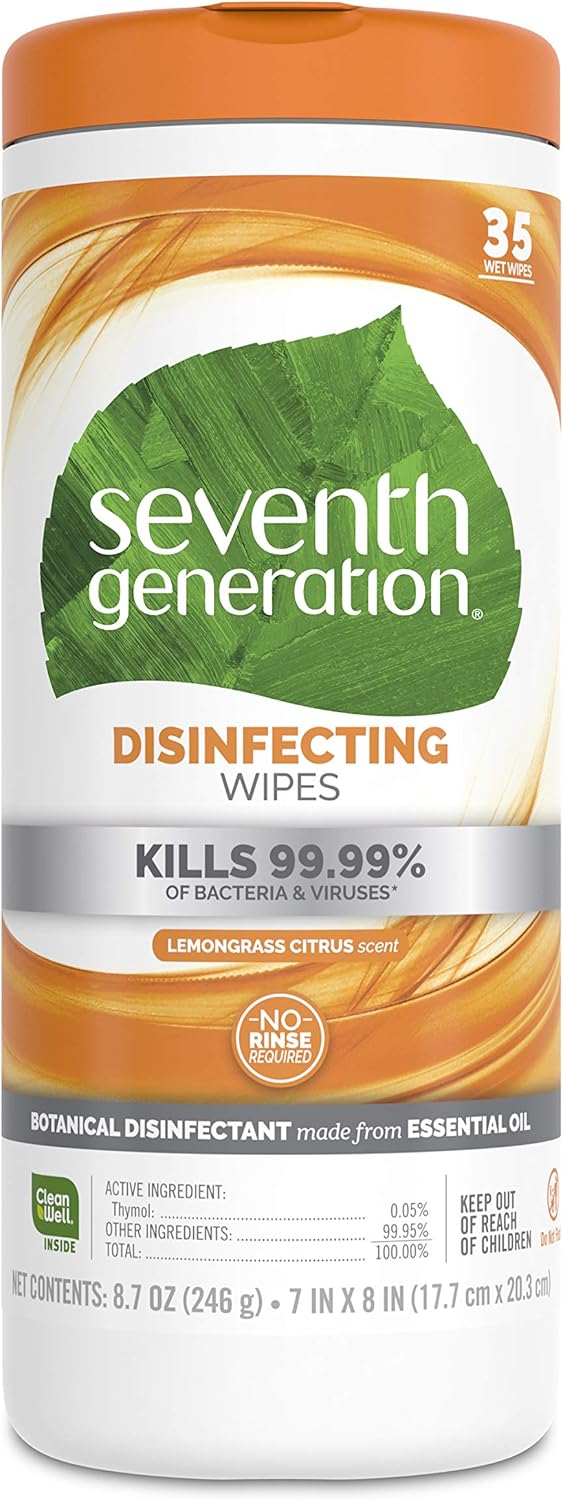 Seventh Generation Disinfecting Multi-Surface Wipes, Lemongrass Citrus Scent, 35 Wipes