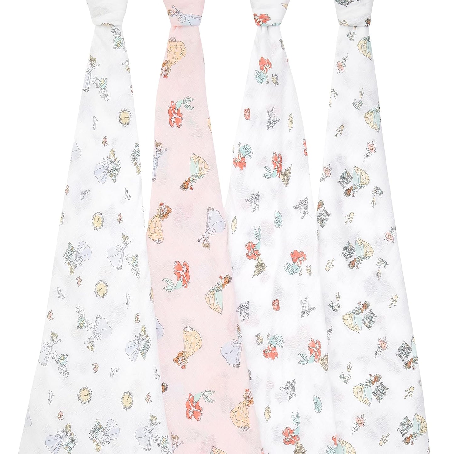 aden + anais Essentials Muslin Swaddle Blankets, Newborn Receiving Blanket for Swaddling, 100% Cotton Baby Swaddle Wrap, 4 Pack, Disney Princess