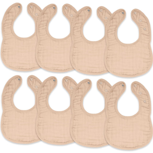 Comfy Cubs Muslin Bibs for Babies, Pack of 8 - Soft and Highly Absorbent, Feeding, Drool and Teething Bib, Adjustable Snaps - Stylish & Colorful Unisex Designs, Giftable Set - Blush