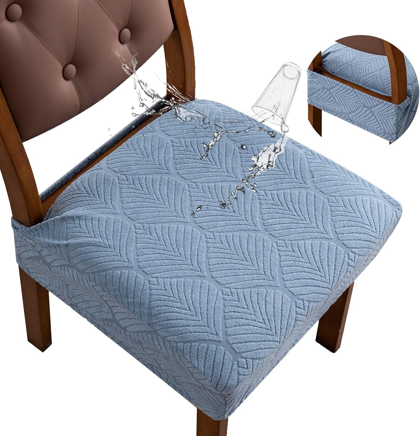 Removable and Washable Seat Covers for Dining Room Chairs Set of 6 - Waterproof Stretch Chair Seat Slipcovers, No Back Covers