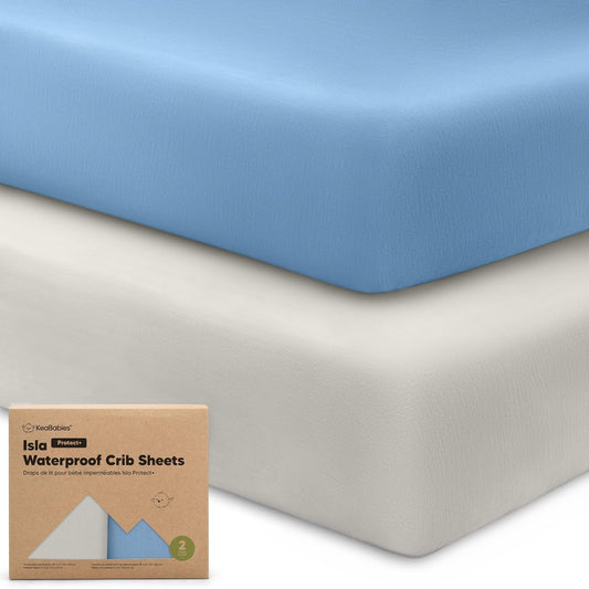 2-Pack Waterproof Baby Crib Sheets for Boys, Girls - 52x28 Viscose Derived from Bamboo Toddler Bed Sheet Neutral, Fitted Crib Mattress Protector Cover for Baby Bedding, Soft & Gentle (Slate)