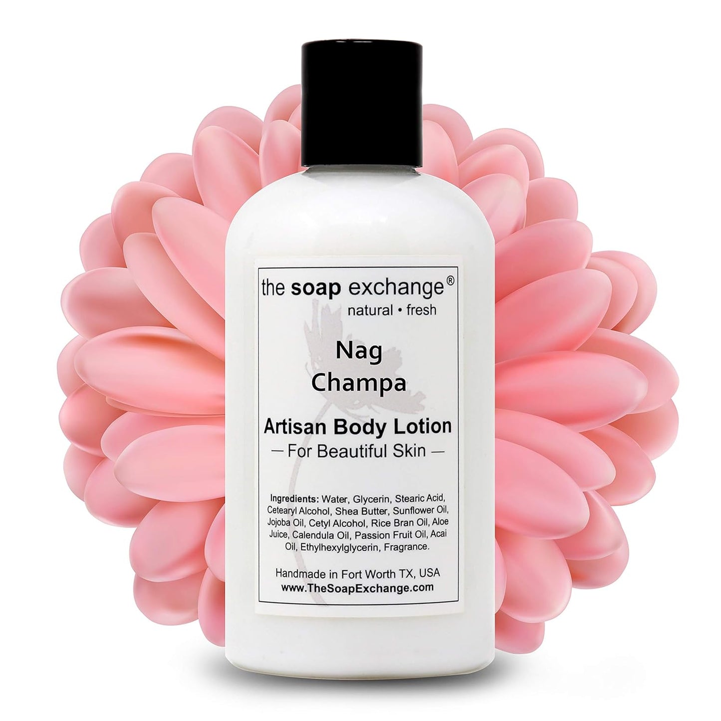 The Soap Exchange Body Lotion - Nag Champa Scent - Hand Crafted 8 fl oz / 240 ml Natural Artisan Skin Care for Hand, Face, & Body, Moisturize, Hydrate, & Protect. Made in the USA.