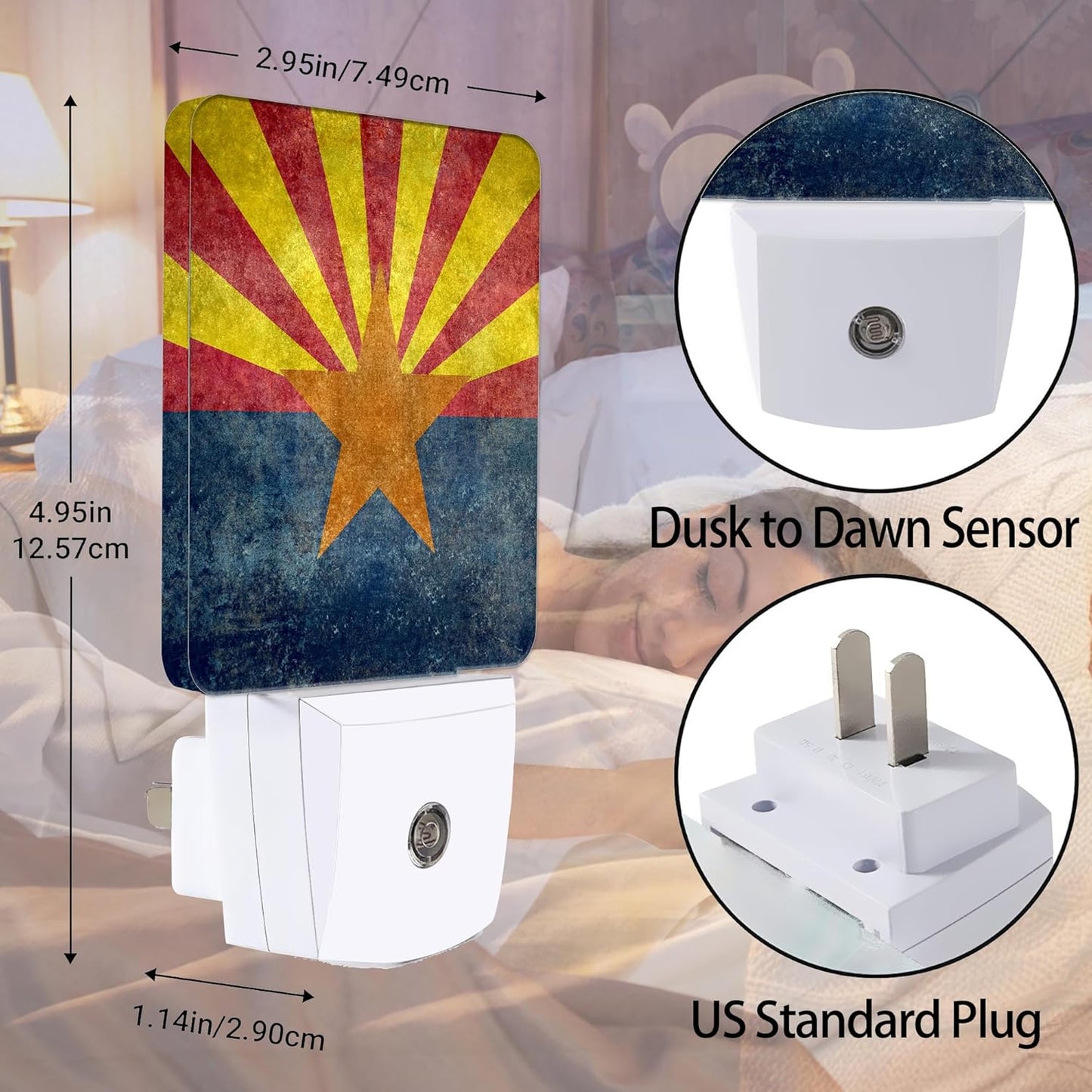 Arizona Flag Night Light, The 48th State Plug into Wall with Dusk to Dawn Light Sensors,Warm Nightlights for Bedroom, Bathroom, Hallway, Kitchen, Gifts Ideal for Boys Girls Women Men