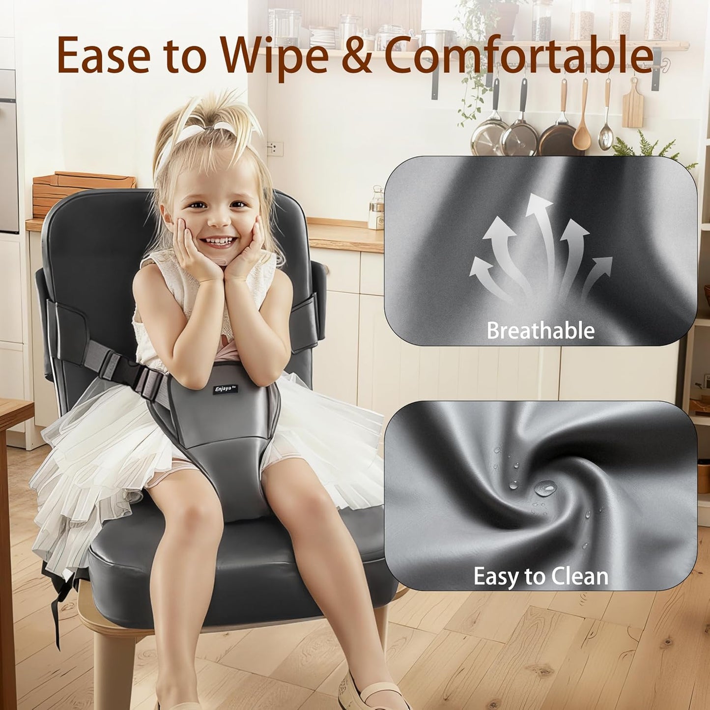 Booster Seat for Kitchen Chair, 15.7"x15.7"x3.9" Portable High Back Booster Seat for Dining Table, Highchairs & Booster Seats, Waterproof Easy Clean Cushion for 1.5 to 6 Year Old