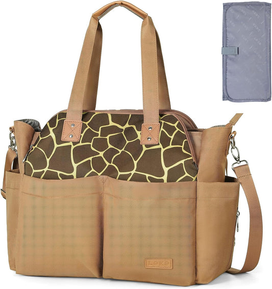 Lekebaby Diaper Bag Tote, Large Diaper Bags Waterproof,Large Mommy Bag Tote Bag Handbag Pink Travel, Black and Beige