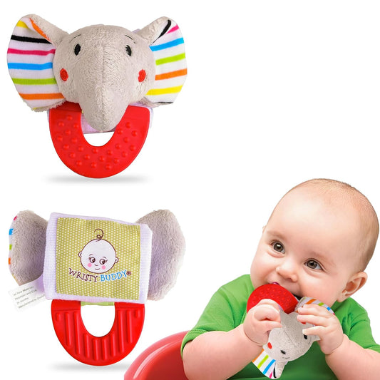 Wristy Buddy Silicone Baby Teether Toy -Elephant Soothe Babies Sore Gums - Hands Free Design - BPA Free - Easy-to-Hold - Teething Relief Pacifier for Infant - Elephant Shape