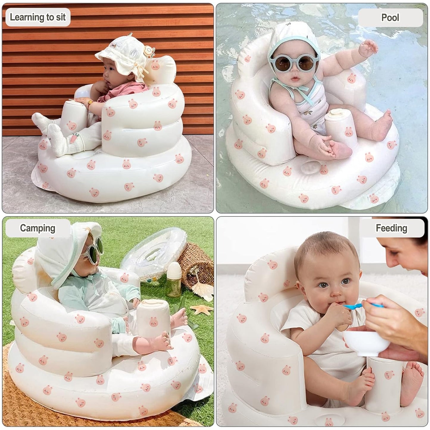 Inflatable Baby Chair, Inflatable Baby Seat for Babies 3 Months and Up, Summer Blow Up Chair with Built in Air Pump, Bumbo Seat for Learning to Sit, Palying, Camping, Rabbit