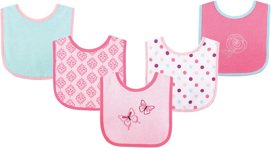Luvable Friends Baby Cotton Terry Drooler Bibs with PEVA Back, Transportation, One Size