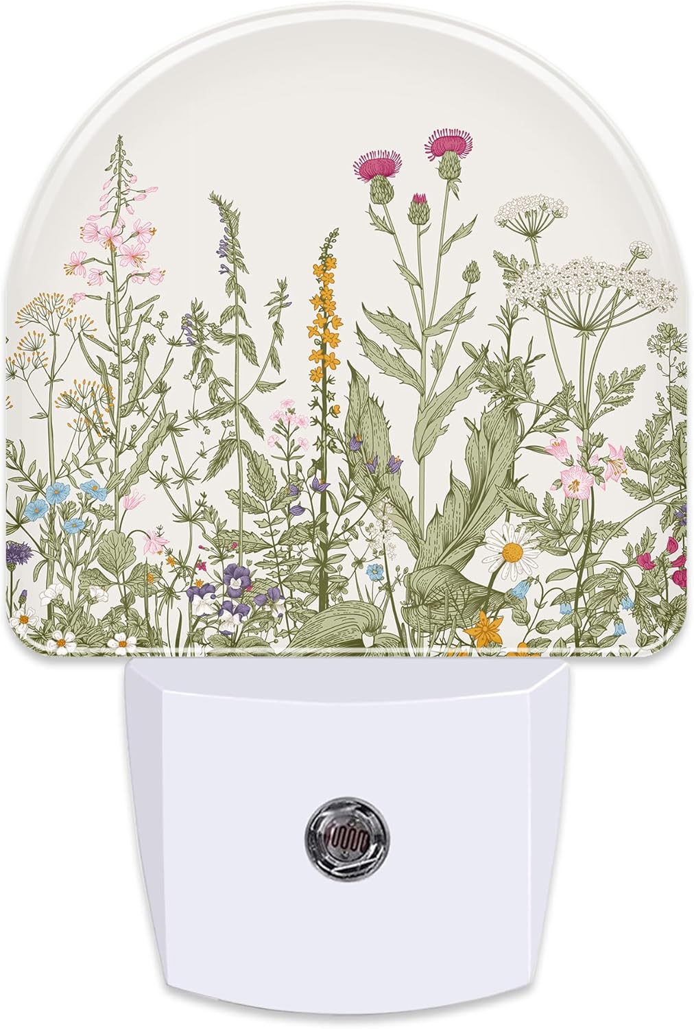 Herbs and Wild Flowers Night Light for Kids,Watercolor Green Botanical Floral Leaves Night Light Plug in with Dusk to Dawn Sensor,0.5w Energy Saving Nightlight for Hallway Stairway Kitchen Bedroom