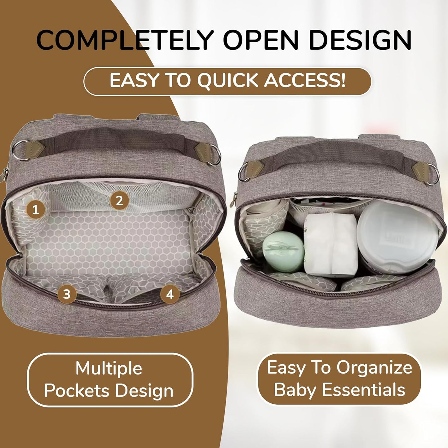 Village of Many Baby Diaper Bag Backpack - Multi-Function Waterproof Baby Bag,Medium Capacity Maternity Backpack with Insulated Pockets-Stylish&Durable Diaper Bag-Unisex, Gifts for Mothers (Rose&Grey)