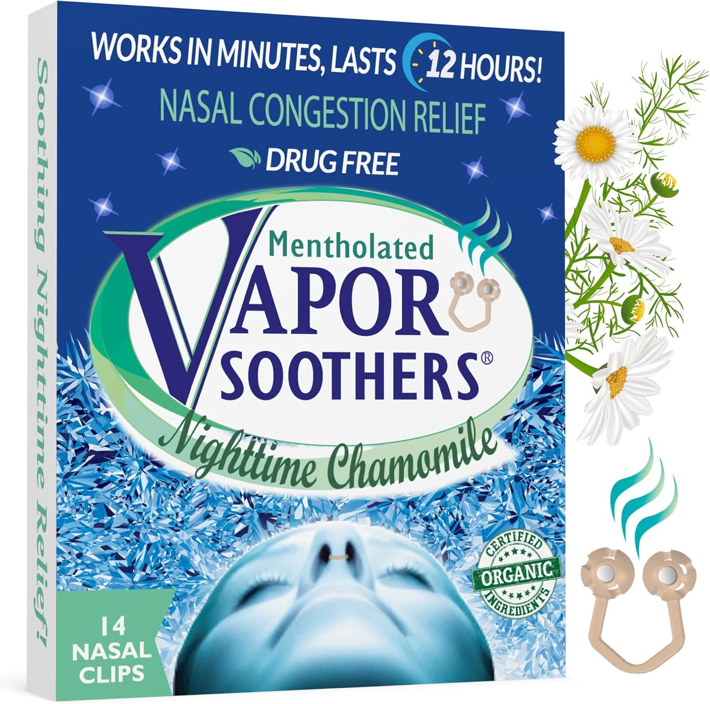 Nasal Dilator Clips, Instant Nasal Congestion Relief, Nighttime Chamomile, 14 Count, Drug-Free