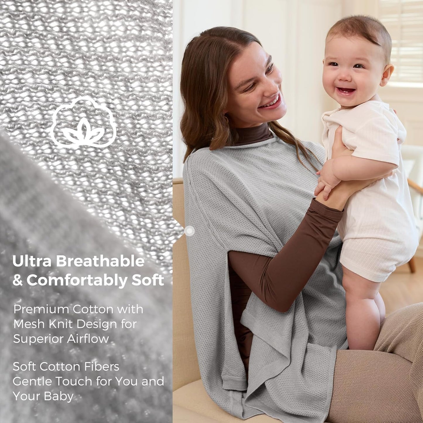Momcozy Nursing Cover for Breastfeeding, Soft Privacy Poncho, Multi-Use Nursing Shawl, Portable Breast Feeding Covers for Women, Includes Laundry Bag (Grey)