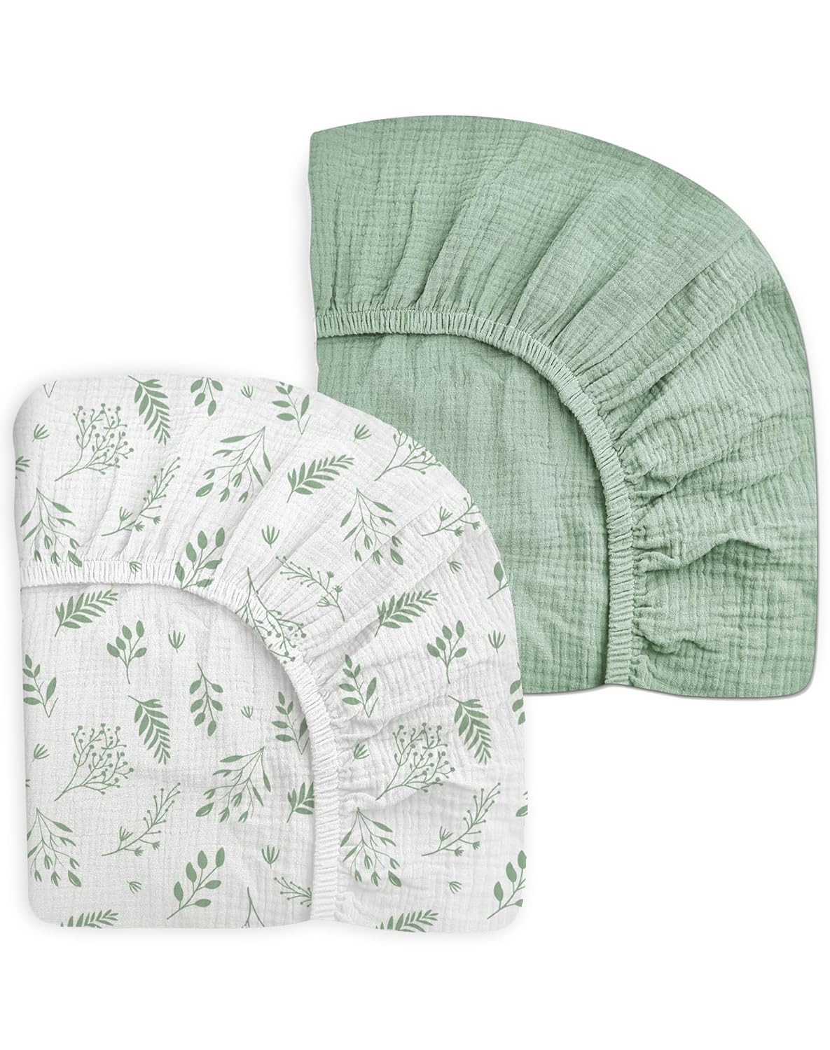 Crib Sheets for Baby Boy Girl 2 Pack, Fitted Crib Mattress Sheet 28" x 52", Muslin Toddler Bedding with Neutral Style, Nursery Bedding Essentials (Fern Leaf & Sage)