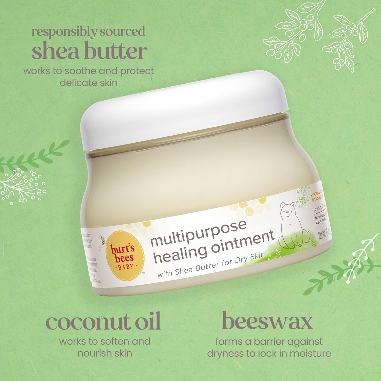 Burt's Bees Baby 100% Natural Origin Multipurpose Healing Ointment, Face & Body Baby Ointment – 7.5 Ounce Tub - Pack of 3