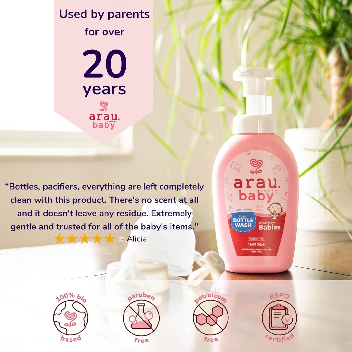 Arau Baby Foam Bottle Wash - Gentle Cleansing Soap for Bottles, Pacifiers, Toys, Dirty Surfaces, Foam Dish Soap, Plant Based, Safe for Baby, Trusted Baby Care Brand (16.9 fl oz - Pack of 3)
