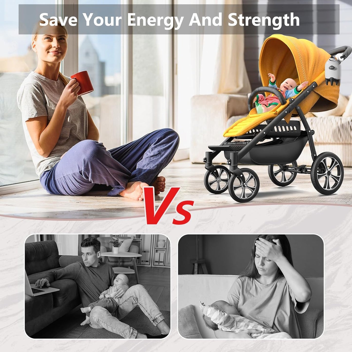 QNHMPW Baby Rocker, Portable Baby Bouncer Gently Rocks Any Stroller or Pram, Baby Vibrating Soother Adjustable Speed and USB Rechargeable, Baby Sleep Aid Newborn Essentials Must Haves Gifts