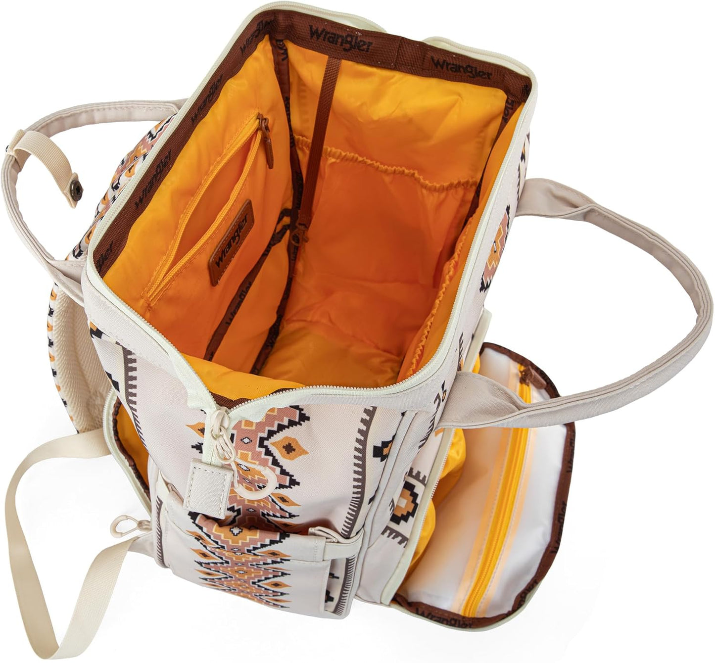 Wrangler Aztec Backpack Organized Daypack Travel Baby Bag with Stroller Strap and Side Bottle Pockets WG2204-9110TN
