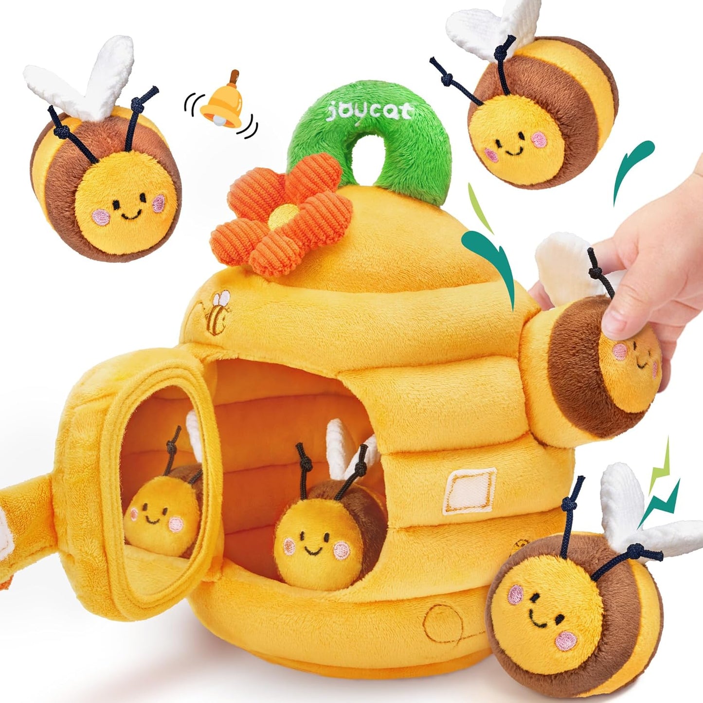 JoyCat 6 Month Old Baby Toys, Flower Beehive with 5 Stuffed Sensory Bees, Crinkle, Rattle, Mirror, Montessori Toys for 6-10 Months Old Babies, Infant Toys Baby Shower Birthday Christmas Gift