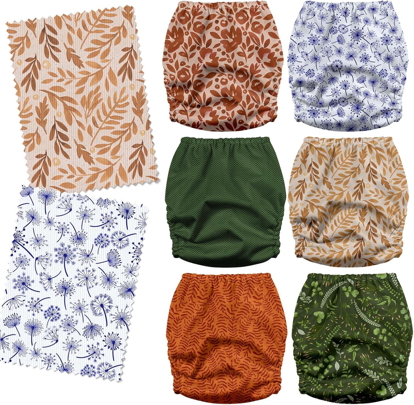 Mama Koala 3.0 Pocket Cloth Diapers for Babies with AWJ Lining, 6 Pack with 6 4-Layer Natural Cloth Diaper Inserts - Reusable and Washable Pocket Diapers(Neutral Leave)
