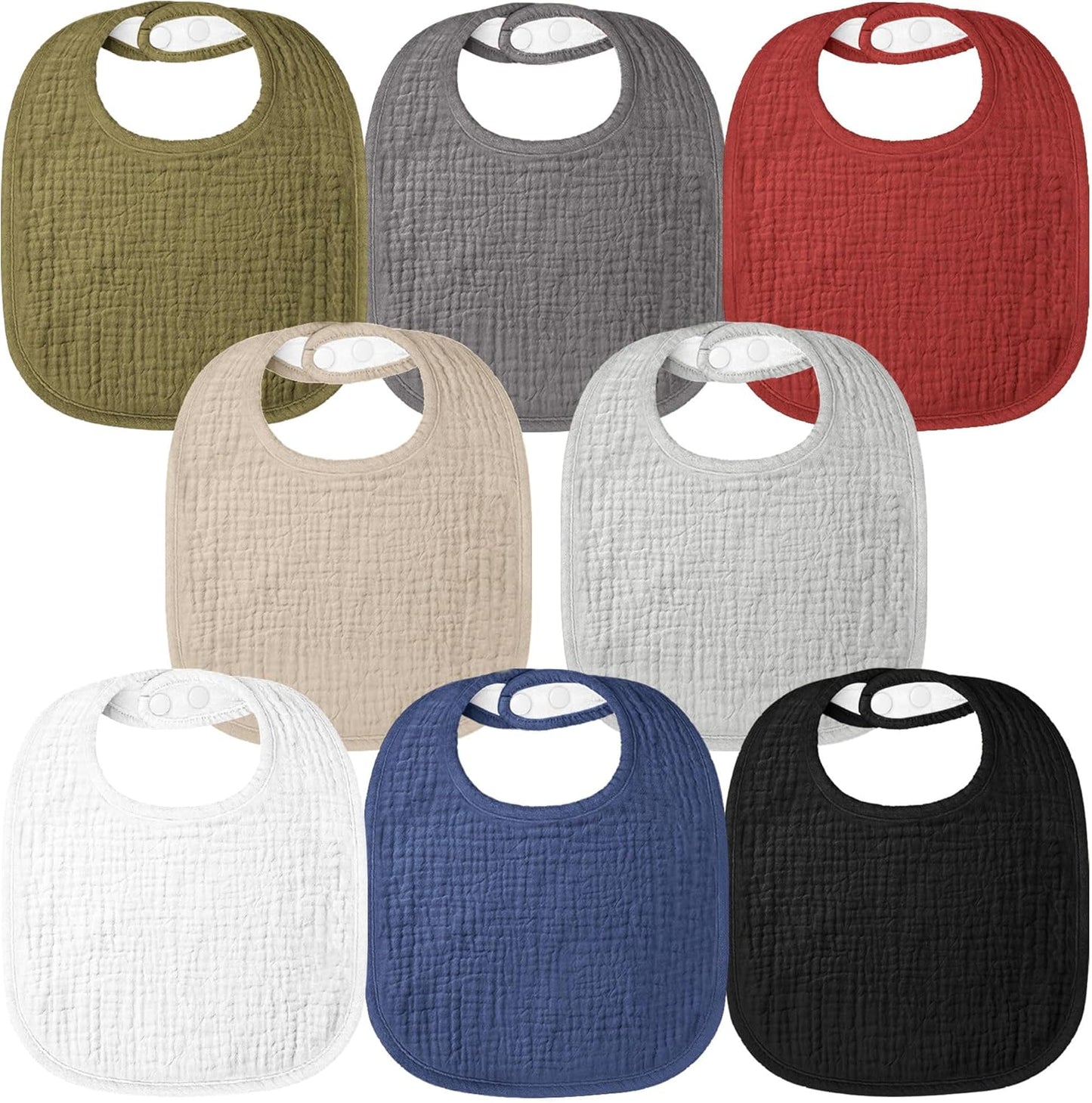 Bearmoss Muslin Baby Drooling Bibs 8 Pack, 100% Cotton Square Adjustable Bandana Bibs Gift for Baby Girls Boys Teething Drool