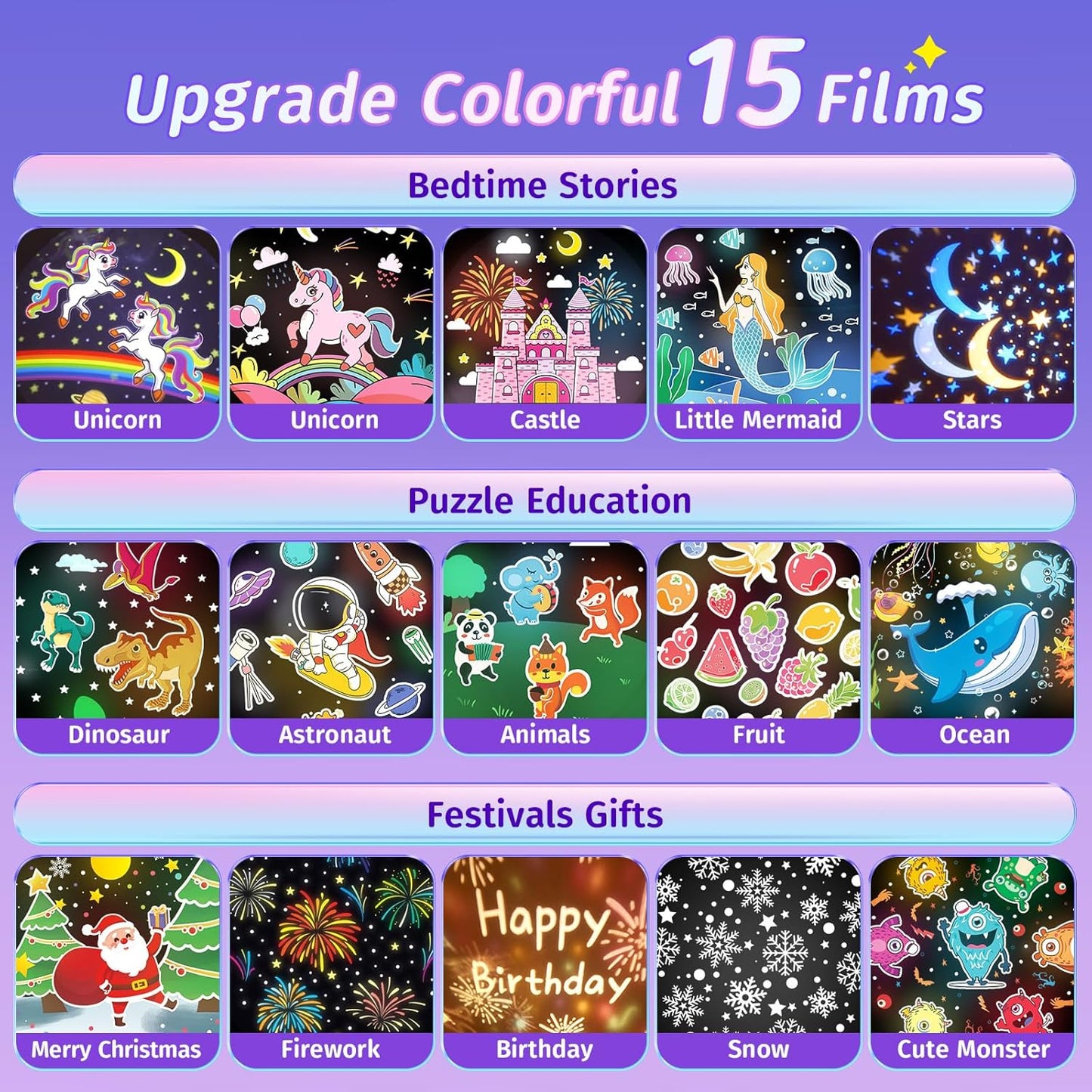Onefire Night Light for Kids Gifts, 15 Sound Machine Baby Night Light, 15 Films Star Projector for Kids Room Decor, Brightness Unicorn Light Projector for Toddler Girl Toys Toddler Girl Gifts Age 1-5