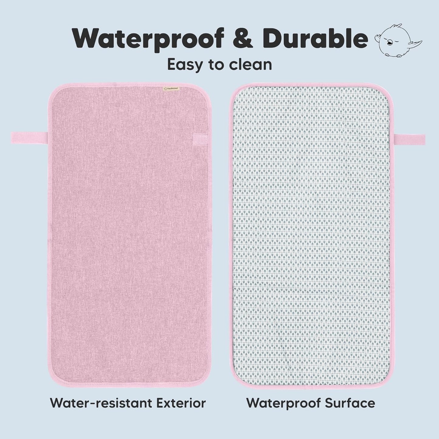 KeaBabies Portable Diaper Changing Pad, Easy Wipe Clean - Foldable Waterproof Baby Changing Mat for Diaper Bag, Compact, Lightweight, 25x13 Newborn, Infant, Baby Changer Travel Essential (Sweet Pink)
