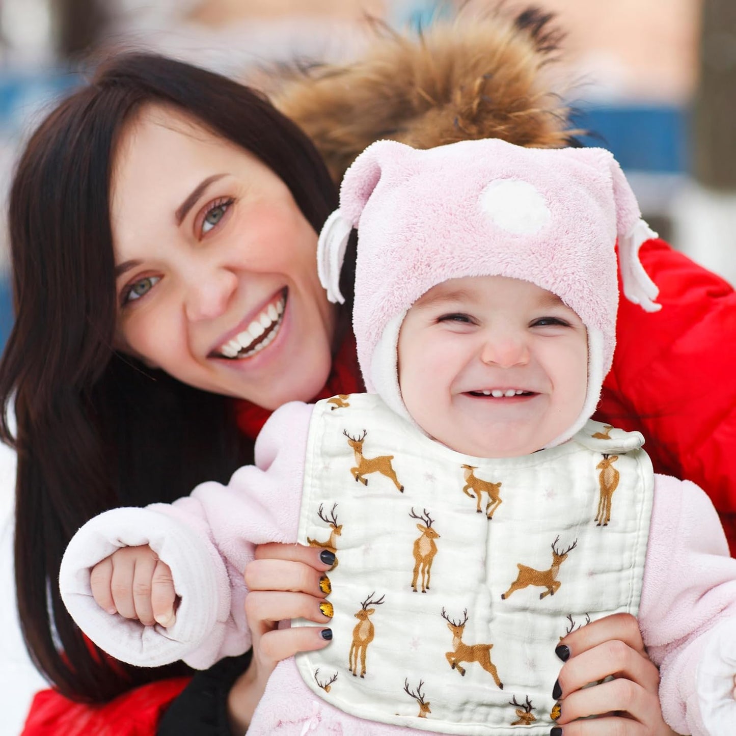 Zainpe 6Pcs Snap Muslin Cotton Baby Bibs Cute Themes Snowflake Penguin Pattern Infants Drooling Bib Adjustable Burp Cloth Soft Absorbent Feeding Cloths for Unisex Newborn Toddler Teething Eating