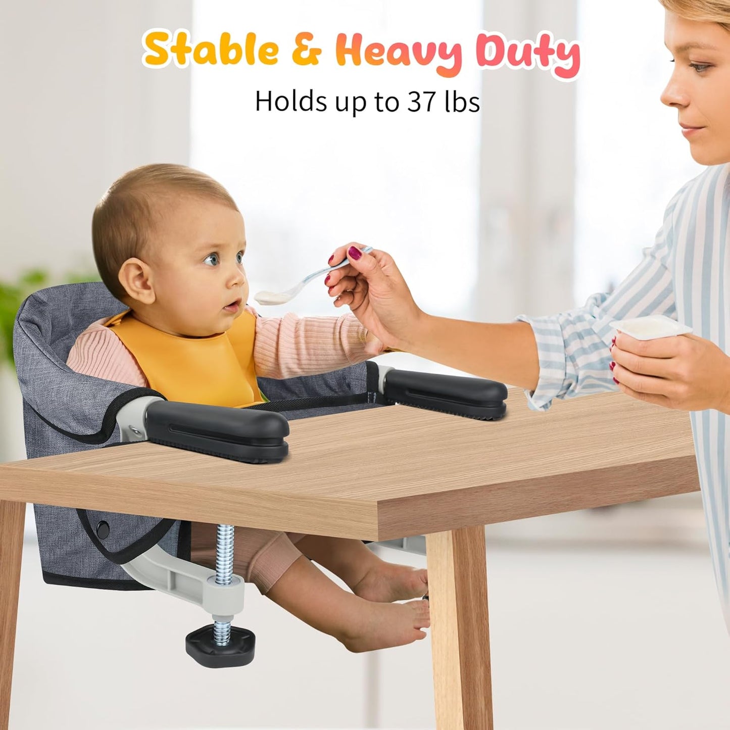 Hook On High Chair - Portable & Foldable Feeding Seat for Babies 6-36 Months, Home & Travel Use with Carry Bag (Grey)