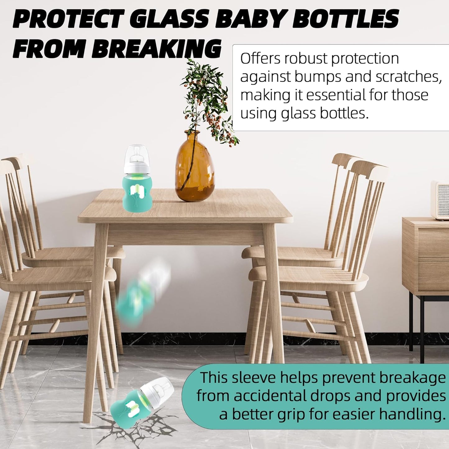 Silicone Baby Bottle Sleeves Compatible with 5 oz Dr. Brown's Natural Glass Bottles Dishwasher-Safe Anti-Colic Baby Bottle Covers for Dr. Brown Wide-Neck Glass Bottles - 2-Pack