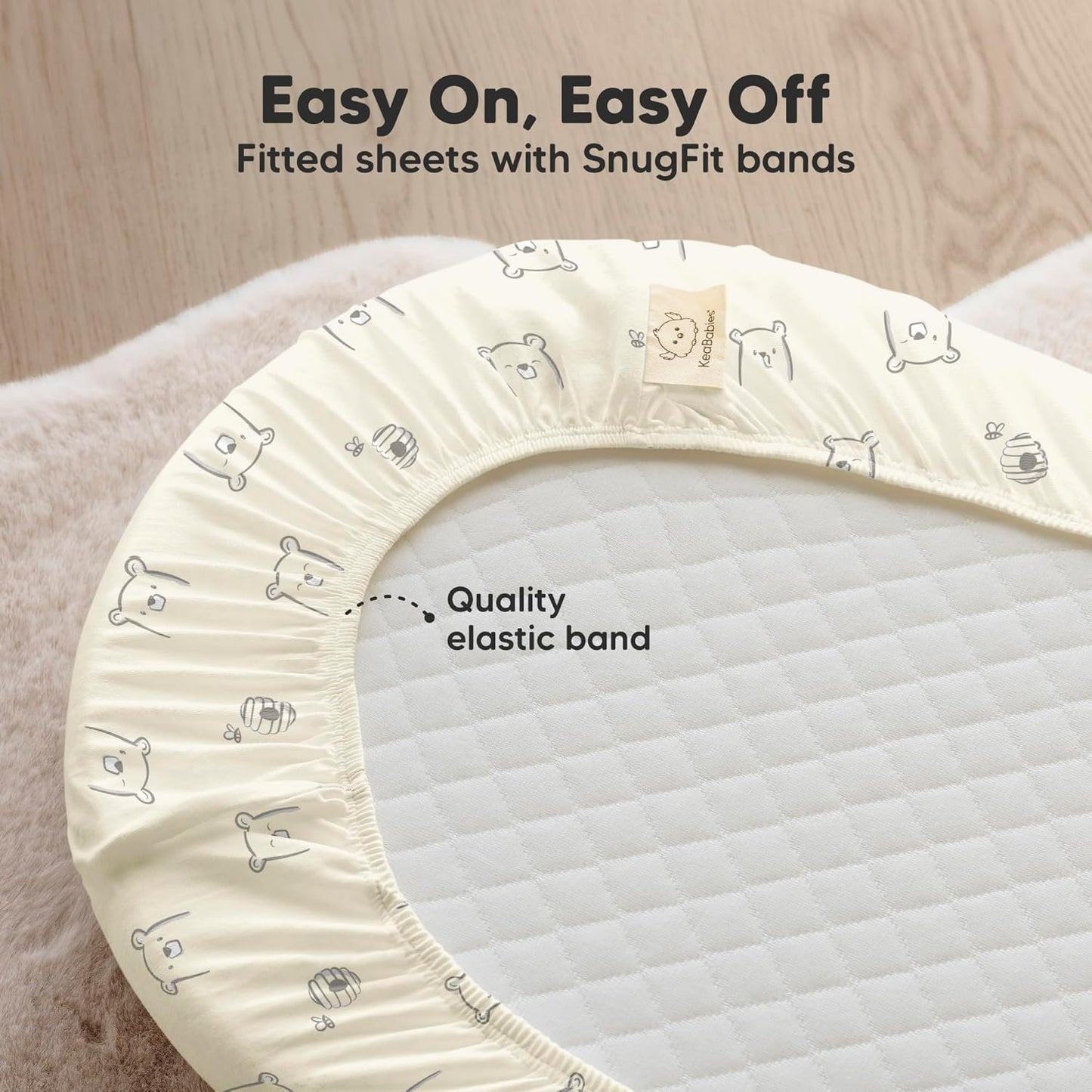 2-Pack Organic Bassinet Sheets for Girls, Boys - 100% Cotton Bassinet Mattress Sheets Compatible with Halo Bassinest Swivel Sleeper, Graco, Baby Delight, Chicco, Fitted Bassinet Sheets (Bumble Bear)