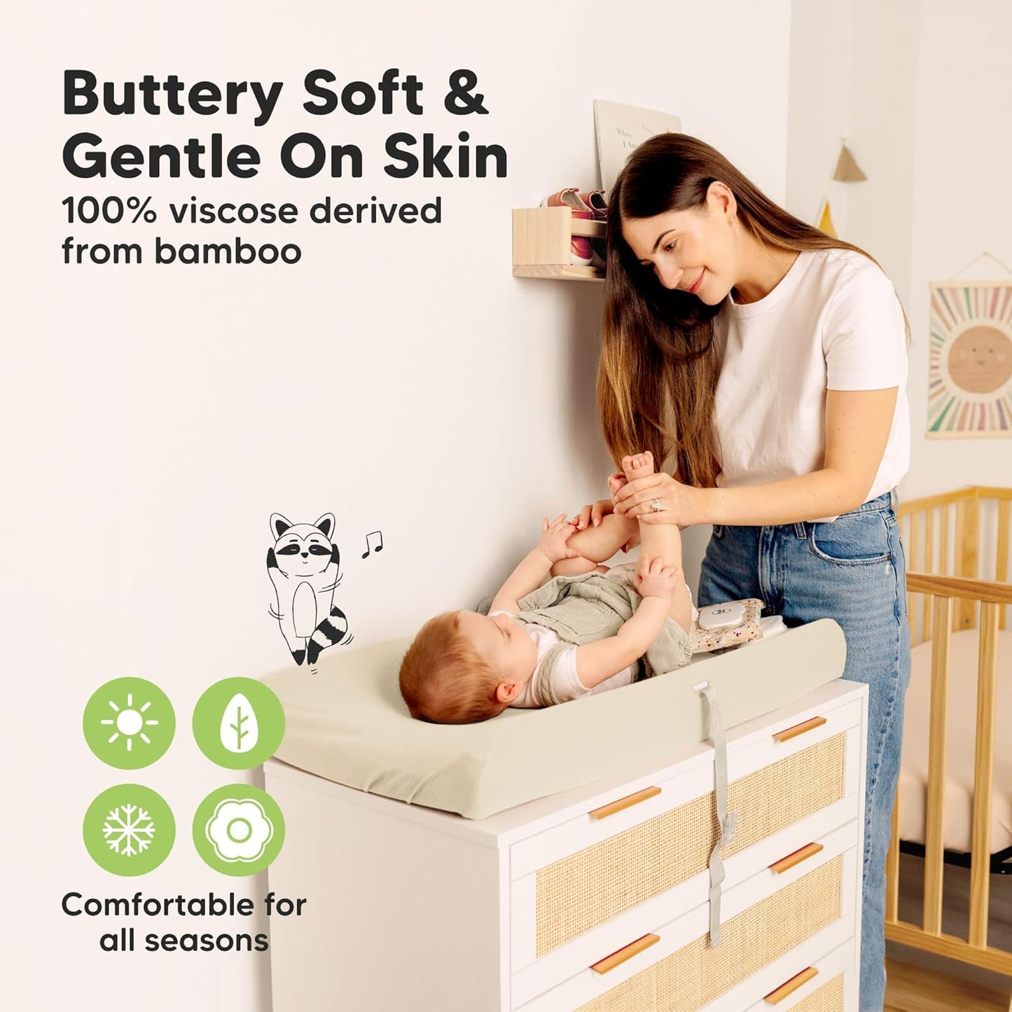 2-Pack Baby Changing Pad Cover for Girl, Boy - 32x16 Soft Viscose Derived from Bamboo Baby Diaper Changing Table Pad Cover Sheets, Neutral, Snug Fit Nursery Diaper Change Sheets (Cameo)