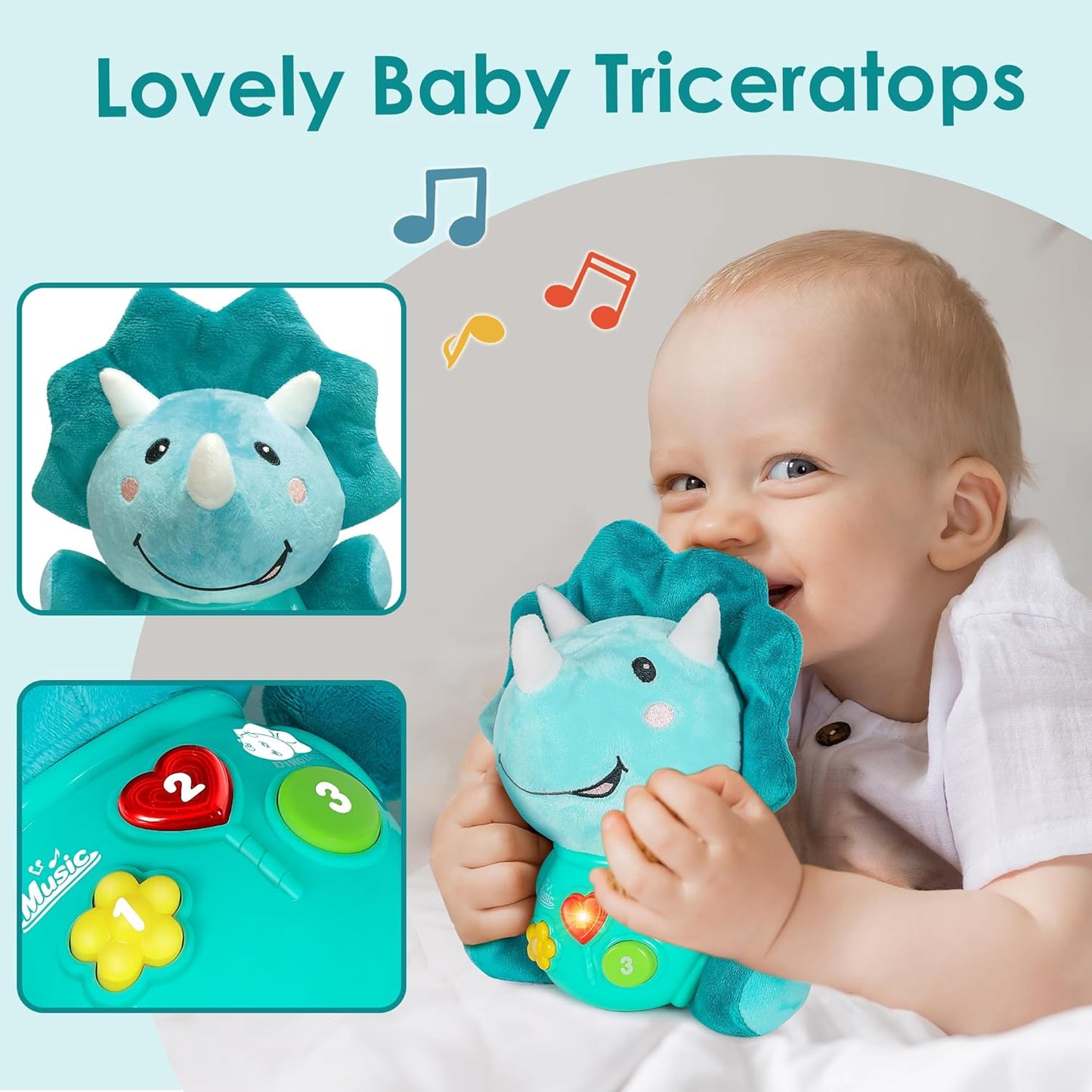 iPlay, iLearn Baby Dinosaur Musical Toys, Newborn Boys Gift, Soft Dinos Plush Stuffed Animal, Infant Light Music Time, 1st Birthday Stocking Gift Stuffer for 0 1 3 6 9 12 18 Month 1-3 Yrs Toddler Girl