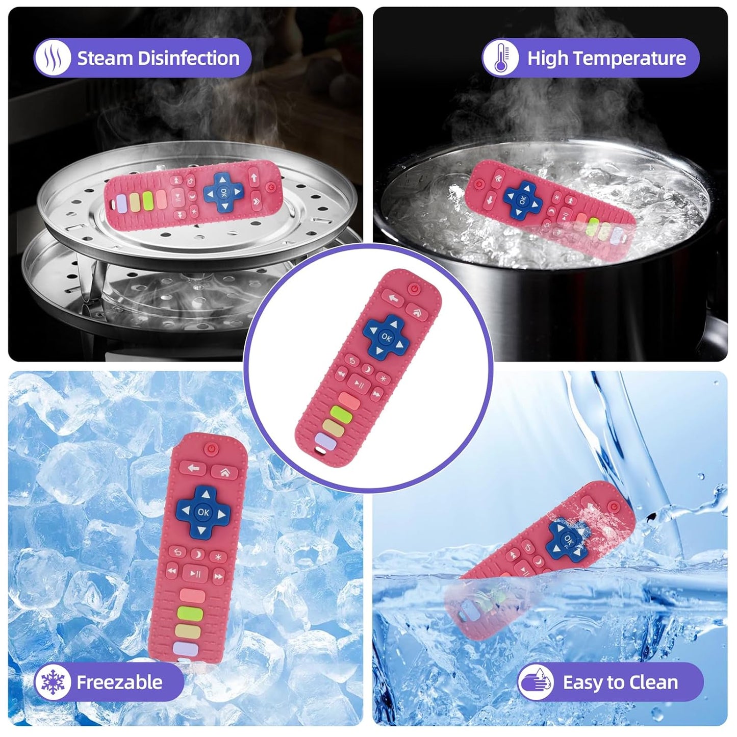 Baby Teether Toy for Babies 3-24 Months TV Remote Control Shape Chew Toy Teething Relief Baby Toys for Infants (Rose red)