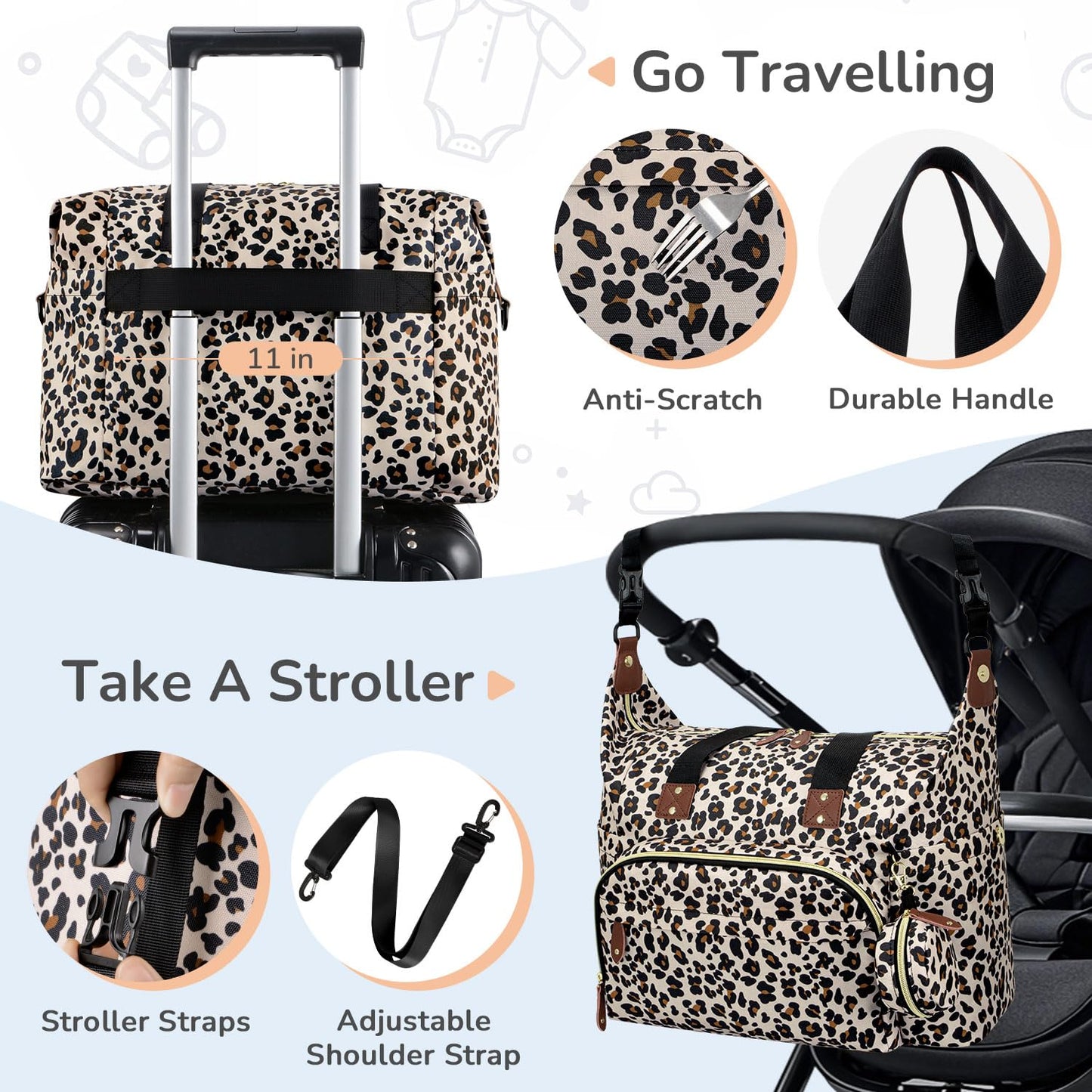 Diaper Bag Tote, Baby Bag Travel Diaper Tote Bag with Pacifier Case, Cute Maternity Hospital Baby Stylish Diaper Tote for Mom Dad Medium Size, Leopard Print
