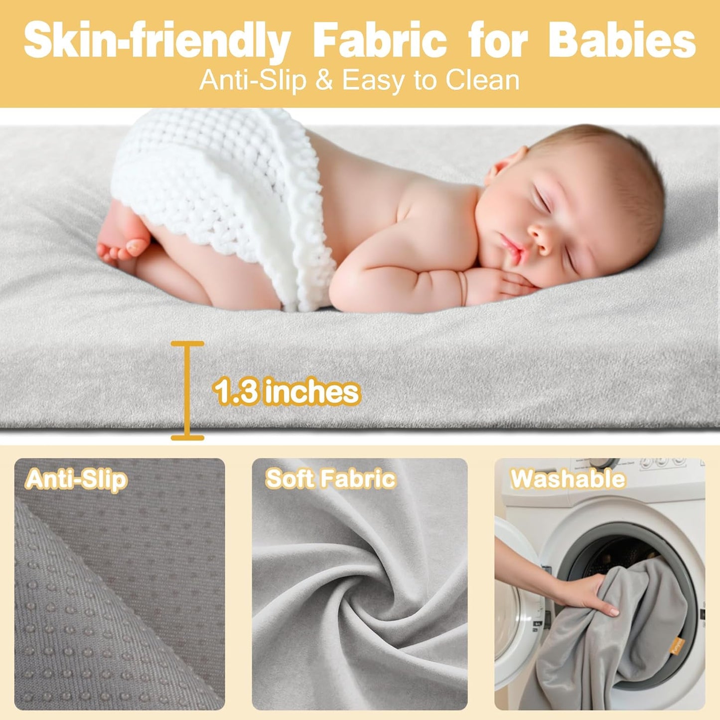 79" ×71" Padded Baby Play Mat for Floor, 1.2" Thick Memory Foam Mat with Machine Washable Cover, Soft Tummy Time Crawling Playmat with Non-Slip Bottom, Fits 79" x71" Playpens