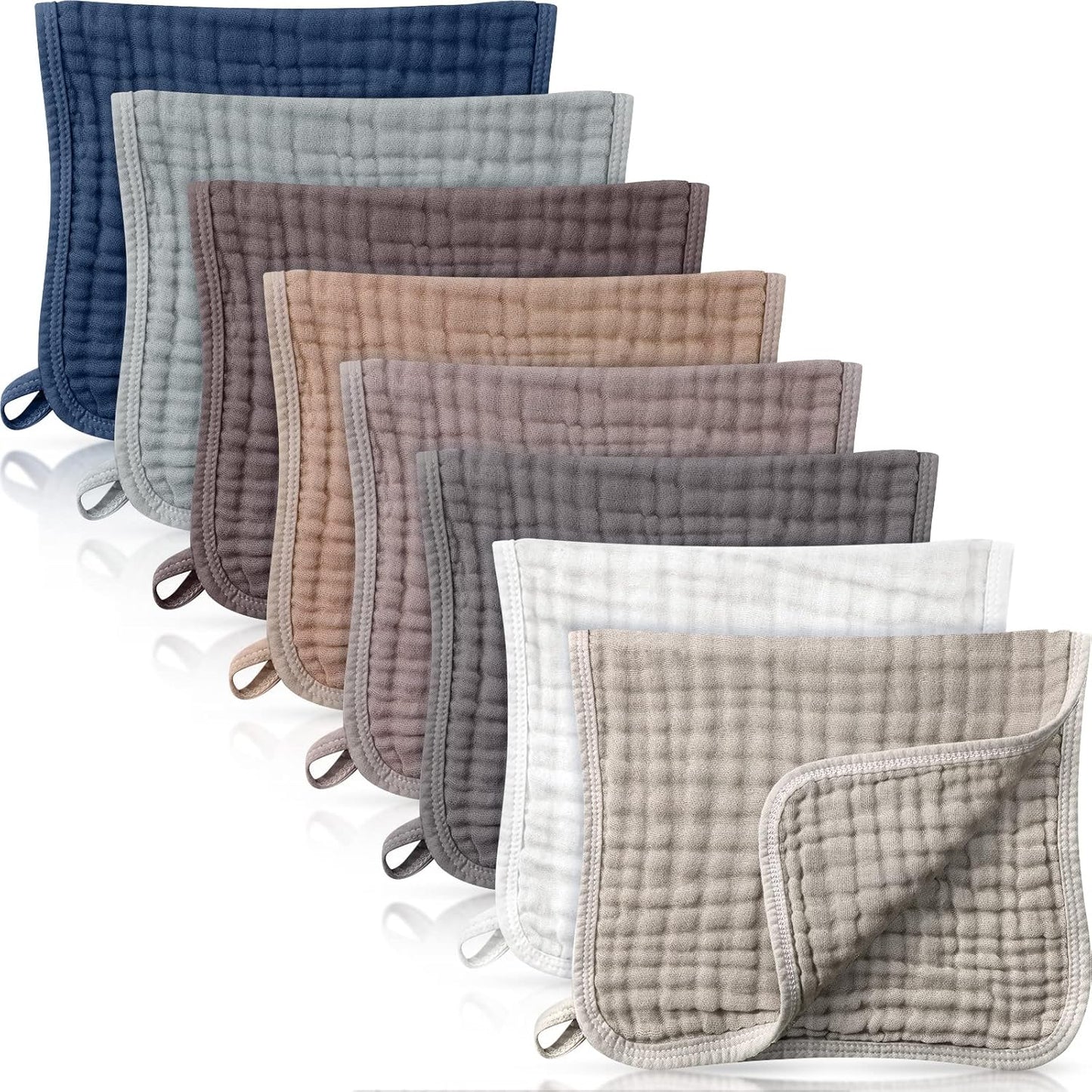 8 Packs Muslin Burp Cloths 6 Layers Unisex Baby Items Absorbent Burp Rags Colorful Muslin Washcloths for Baby Plain Soft Cotton Cloth for Babies Girls Boys, 10 x 20 Inch (Warm Colors)