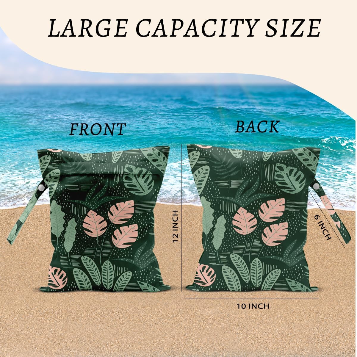 Plant Wet Bags 12x10 Inch, Summer Waterproof Wet Dry Bags, Palm Leaves Reusable Washable Travel Laundry Bag for Swimsuit Beach Diapers Dirty Yoga Gym Clothes, Plant Gifts for Women Friend Travelers